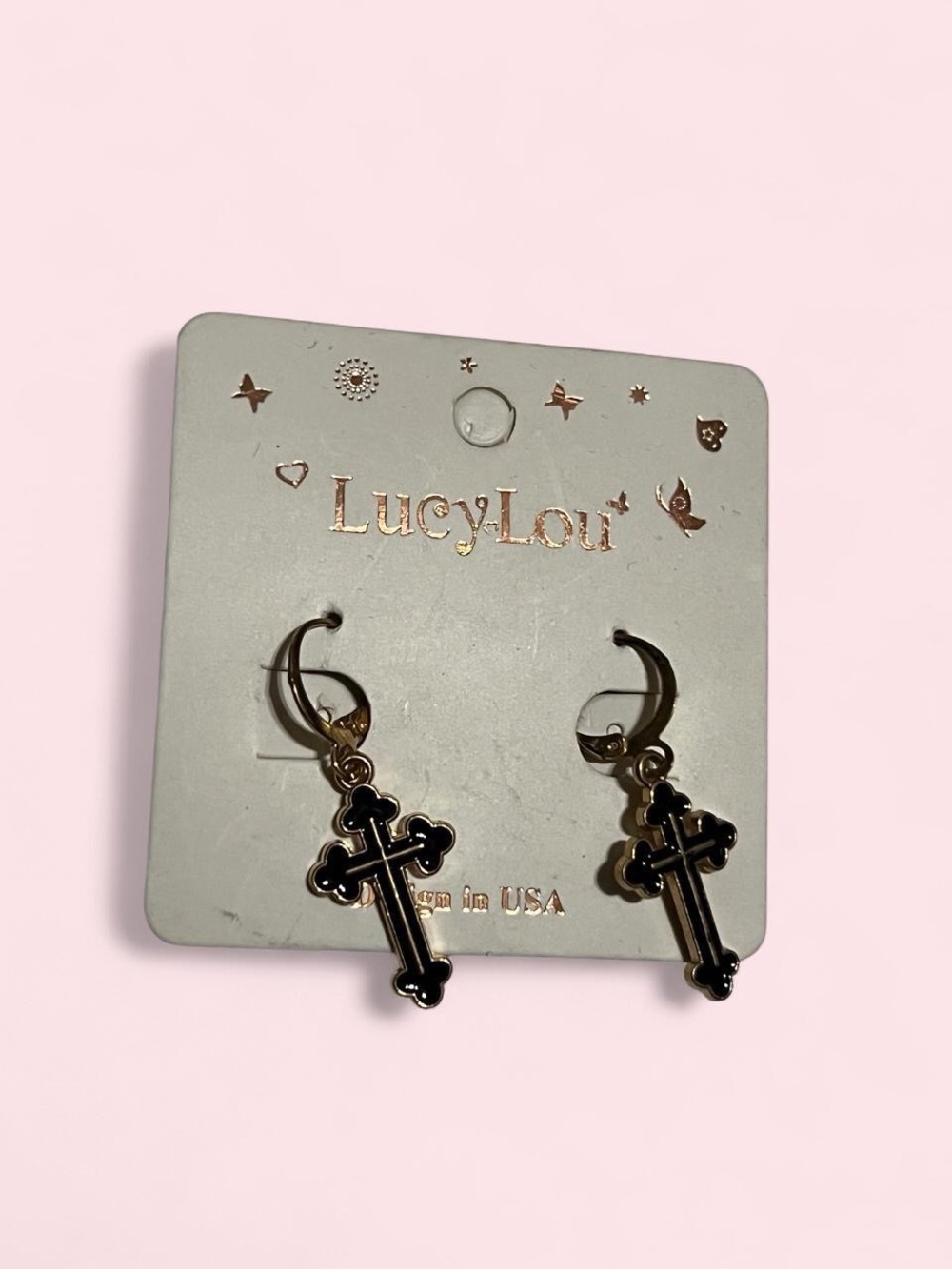 LucyLou Black and Gold Cross Hoop Earrings